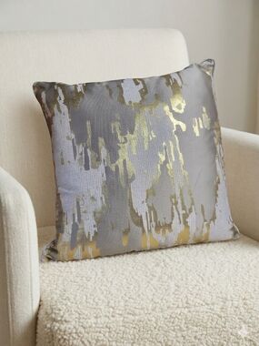 Callisto Home Brocade Gold Gray Foil Metallic 24x24 Square Decorative Pillow